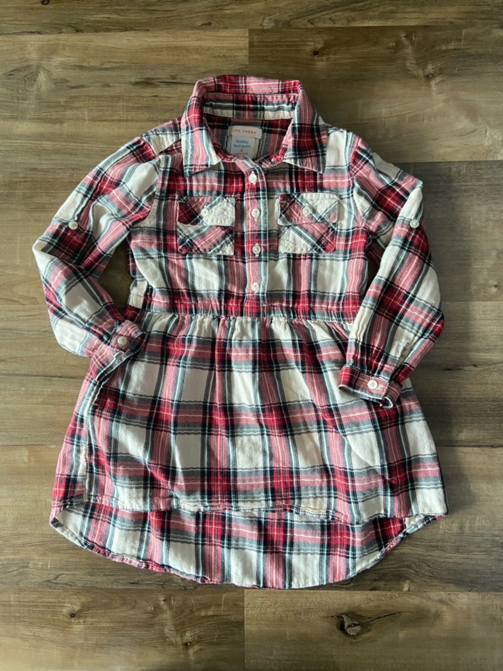 $2 - Girls Plaid Button-Up Dress - Red & Cream
